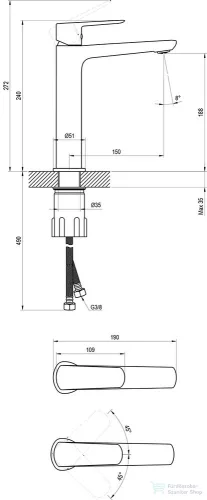 Ravak Life mosdó csaptelep 240 mm leeresztő nélkül, fekete X070477