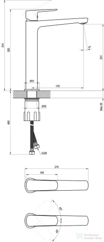 Ravak Life mosdó csaptelep 280 mm leeresztő nélkül, fekete X070478