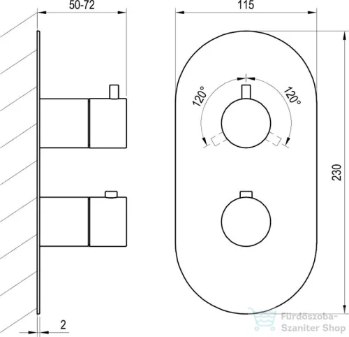 Ravak Espirit három utas falsík alatti termosztátos kád/zuhany csaptelep belső egység nélkül, Gold brushed X070613