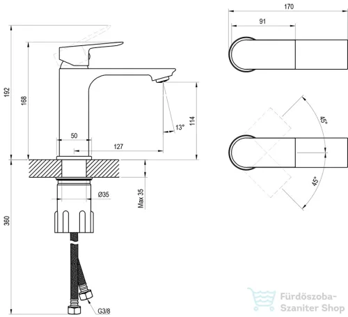 Ravak Plan mosdócsaptelep 165 mm, leeresztő nélkül, grafit X070652