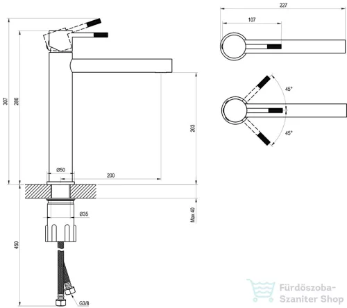 Ravak Nox mosdócsaptelep 280 mm, leeresztő nélkül, grafit X070696