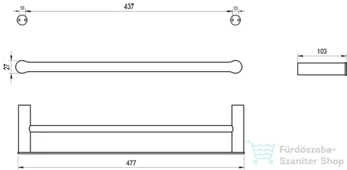 Ravak Fold dupla törölközőtartó 45 cm, matt fekete X07P1350