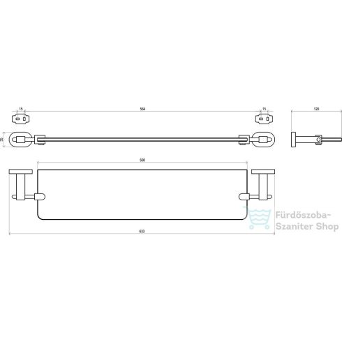 Ravak CHROME CR 500.00 63,3 cm-es üvegpolc, króm X07P195