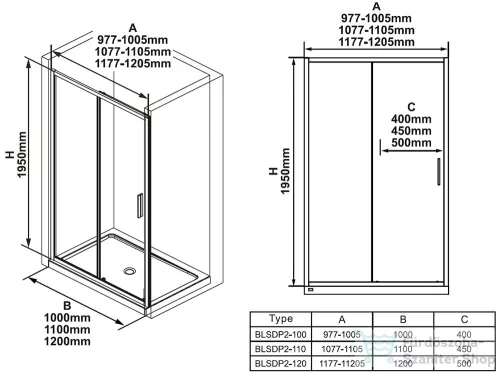 Ravak BLIX SLIM BLSDP2 -110 110 cm-es tolóajtó fix résszel,Fekete+Tansparent X0PMD0300Z1