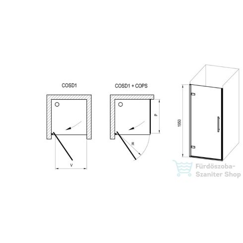 Ravak COOL! COSD1-90 90 cm-es nyílóajtó, Fekete+Transparent X0VV70300Z1
