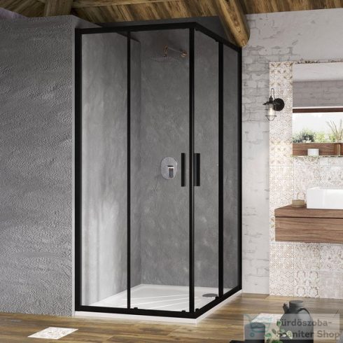 Ravak BLIX SLIM BLSRV2-90 90x90 cm-es tolóajtós zuhanykabin,Fekete+transparent X1LM70300Z1