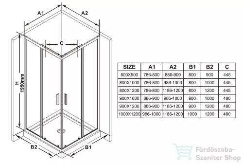 Ravak BLIX SLIM BLSRV2K+BLSRV2K 90x90 cm-es tolóajtós,sarokbelépős zuhanykabin,fekete/transparent X1XM70300Z1SET9090