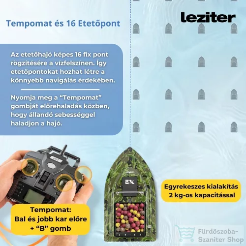 Leziter Etetőhajó X2 GPS hátrakidobós terepmintás zöld X2-HK-TZ-G1