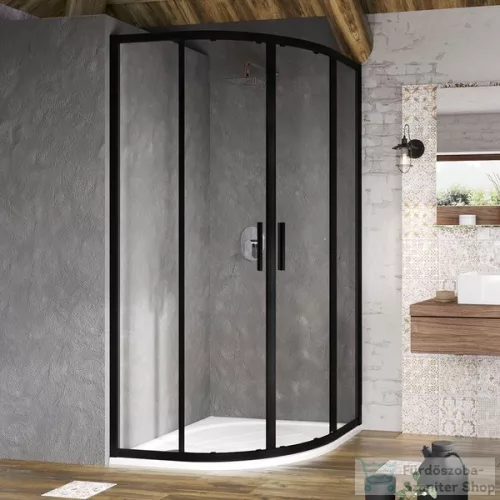 Ravak BLIX SLIM BLSCP4-90 90x90 cm-es negyedköríves tolóajtós zuhanykabin,Fekete+Transparent üveg X3BM70300Z1