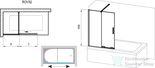 Ravak ROLL  100 cm-es toló rendszerű kádparaván, króm+transparent X786A0C00Z1