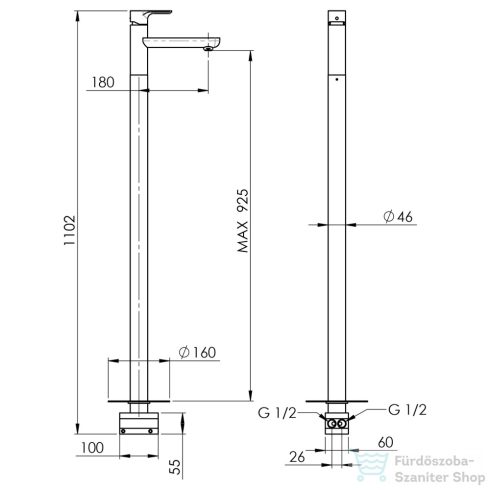 Sapho PAX térbenálló kádtöltő csaptelep, króm XA16
