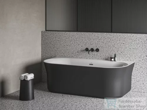 Ravak YPSILON WALL 178x86 cm-es szabadon álló,falhoz tehető kád fekete leeresztővel,matt fekete/fehér XC00100057
