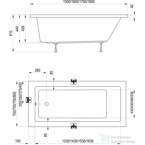 Ravak Natural 170x75 akrilkád fehér XC00100111