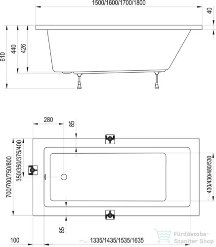 Ravak Natural 180x80 akrilkád, lábbal, fehér XC00100112