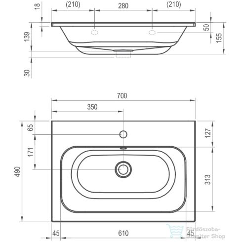 Ravak CHROME Slim 70 mosdó furattal, fehér XJG01170001