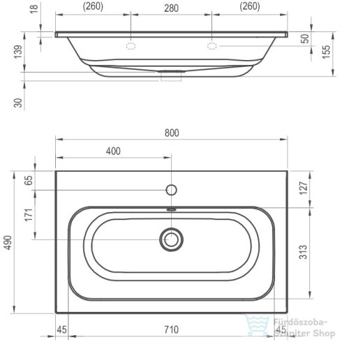Ravak CHROME Slim 80 mosdó furattal, fehér XJG01180001