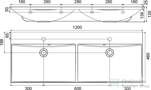 Ravak FLAT DUO 1200 120x46 cm-es mosdó,XJP01112000