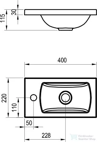 Ravak CLASSIC II 400 40x22x11,5 cm-es mosdó tartókonzol nélkül,XJX01140004