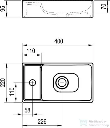 Ravak VEDA Slim 400 40x22 cm-es mosdó túlfolyó nélkül,XJX01240000