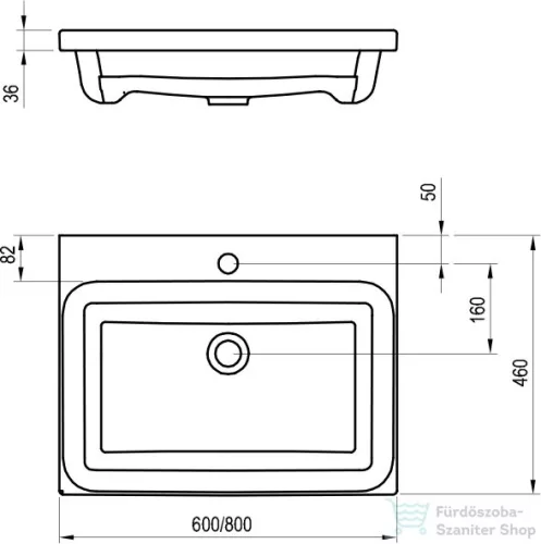 Ravak COMFORT 800 80x46 cm-es SD Comfort 800 bútorra építhető túlfolyó nélküli mosdó,XJX01280001