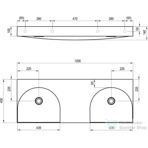 Ravak Lite 120 duplamosdó, túlfolyó és csaptelep furat nélkül, fehér XJX01312001