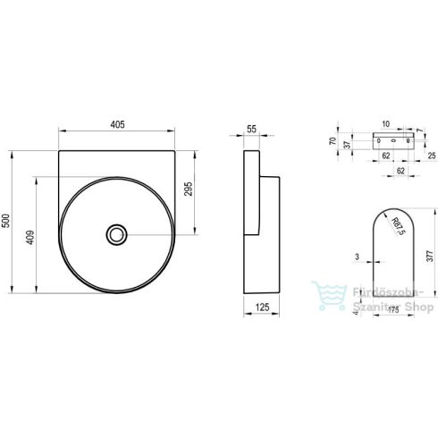 Ravak YARD 40 cm-es konzollal falra szerelhető mosdó csapfurat és túlfolyó nélkül, Deepsea Blue XJX07040000