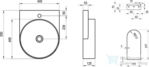 Ravak YARD 40 mosdó tartókonzol nélkül, csaptelep furattal, Deepsea Blue XJX07240000