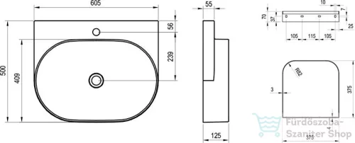 Ravak YARD 60 mosdó tartókonzol nélkül, csaptelep furattal, Deepsea Blue XJX07260000