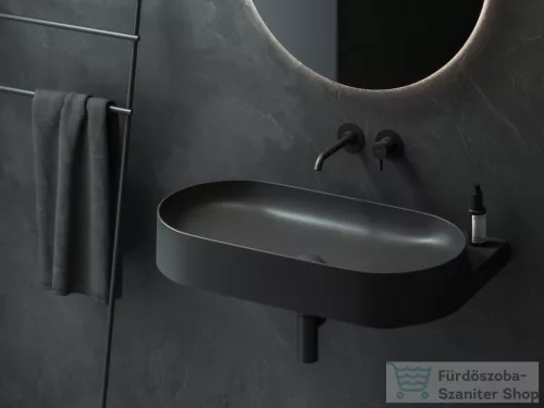 Ravak YARD 80 80,5x50 cm-es konzollal falra szerelhető mosdó csaplyuk-és túlfolyó nélkül,matt fekete XJX0D080000