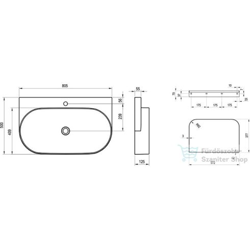 Ravak YARD 80 80,5x50 cm-es konzollal falra szerelhető mosdó túlfolyó nélkül,matt fekete XJX0D280002