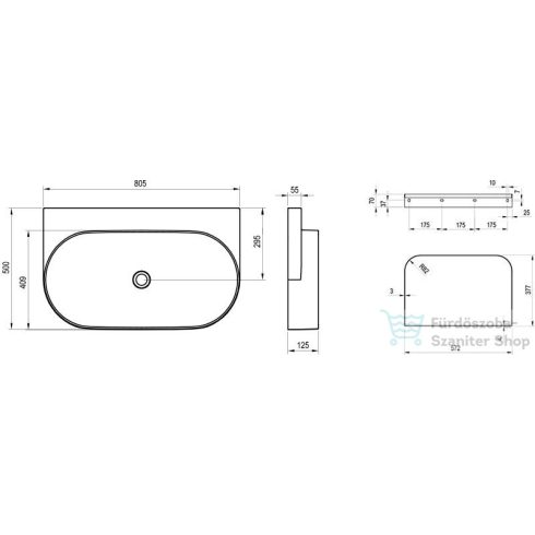 Ravak YARD 80 konzollal falra szerelhető mosdó csaplyuk-és túlfolyó nélkül, Alabaster Pink XJX0G080000