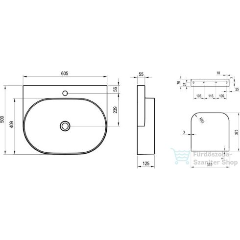 Ravak YARD 60 mosdó tartókonzol nélkül, csaptelep furattal, Alabaster pink XJX0G260000