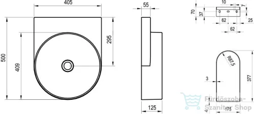 Ravak YARD 40 konzollal falra szerelhető mosdó , csaptelep furat és túlfolyó nélkül, Smoke Grey XJX0O040000