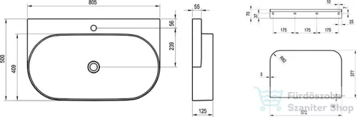 Ravak YARD 80 konzollal falra szerelhető mosdó csaptelep furattal, Smoke Grey XJX0O280000