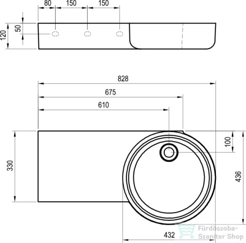 Ravak ARC 83/43 mosdó túlfolyó és csaptelep furat nélkül, balos XJXL1383000