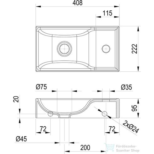Ravak VEDA Wall 40 mosdó túlfolyó nélkül, jobbos, antracit XJXP3240000
