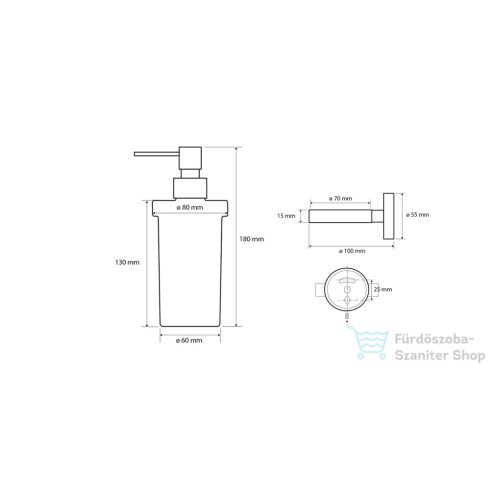 Sapho BEMETA DARK szappanadagoló, 80x190x133mm, 230ml, fekete (104109010) XR101B