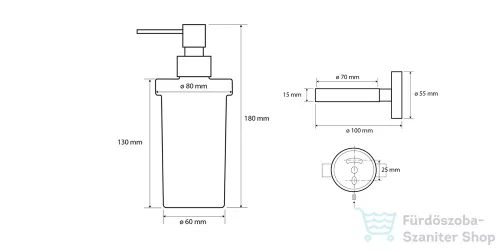 Sapho BEMETA DARK szappanadagoló, 80x190x133mm, 230ml, fekete (104109010) XR101B