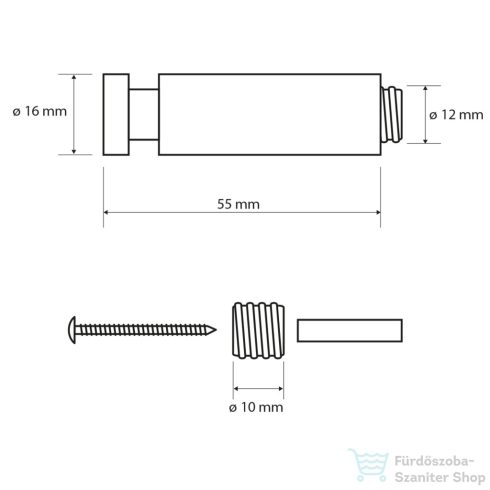 Sapho BEMETA DARK fali fogas, 16x16x55mm, fekete (104506080) (XR213B)