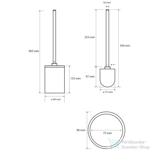Sapho BEMETA WHITE álló WC kefetartó, 90x385x90mm, fehér (104913094) (XR306W)