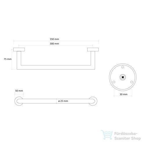 Sapho BEMETA SABLO fali kádkapaszkodó, 350x50x75mm, matt arany (160307611) (XR400GB)