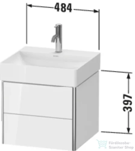 Duravit XSQUARE 48,4x46 cm-es, 2 fiókos alsószekrény króm profillal, mosdó és csaptelep nélkül, lakkozott fényes fehér XS416008585