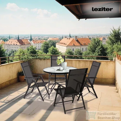 Leziter Ordino fémvázas üveg kerti asztal fekete XY-RT90