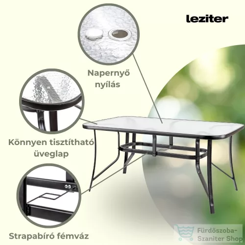 Leziter Canillo fémvázas üveg kerti asztal fekete XY-ST1590
