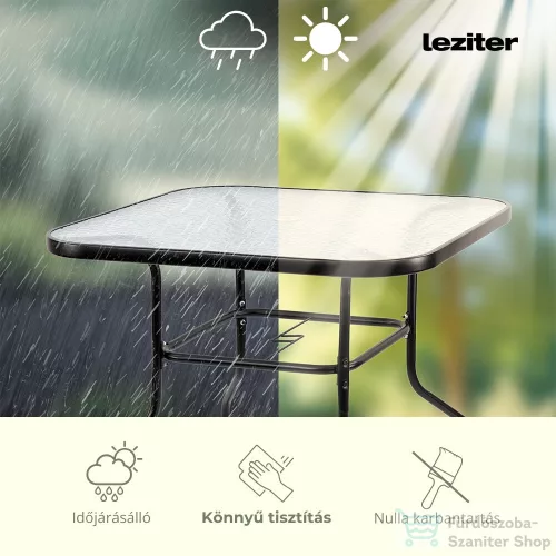 Leziter Vella fémvázas üveg kerti asztal fekete XY-ST90