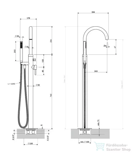 Omnires Y szabadon álló kádtöltő csaptelep, króm Y1233-SCR