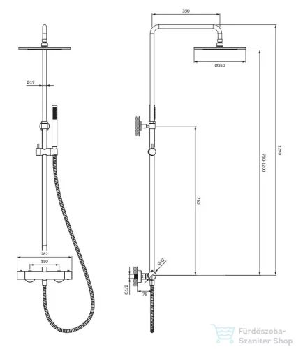 Omnires Y termosztátos fali zuhanyrendszer, 25 cm-es esőztetővel, szálcsiszolt arany színű Y1244SUGLB