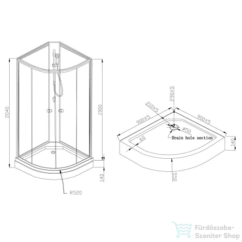 AQUALINE AIGO íves zuhanybox, 90x90x206cm, fehér profil, transzparent üveg YB93