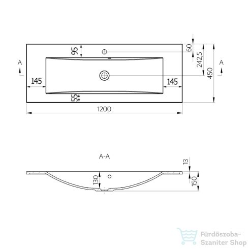 Sapho YUKON öntöttmárvány mosdó, 120x45cm (YU121)