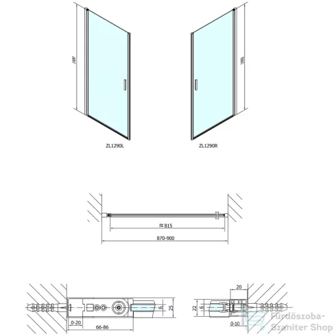 Sapho POLYSAN ZOOM LINE nyíló ajtó, 900mm, transzparent üveg ZL1290